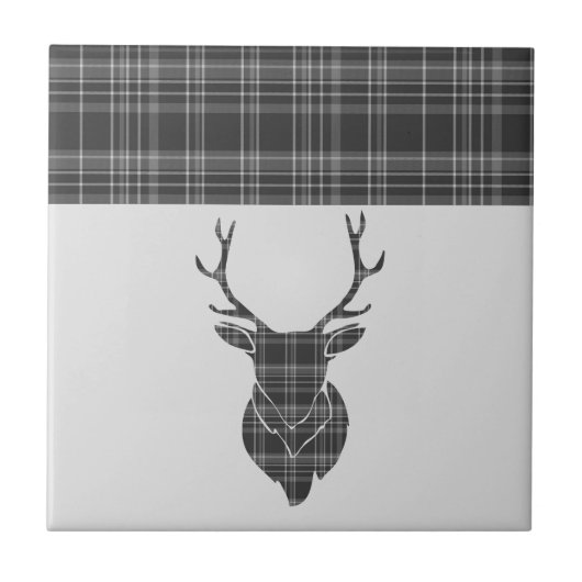 Stag Gray Tartan Pattern Tegeltje (Voorkant)