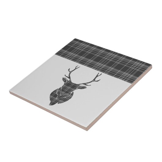 Stag Gray Tartan Pattern Tegeltje (Zijkant)