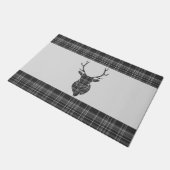 Stag Head Antler Rustic Grey Tartan Pattern Deurmat (Schuin)