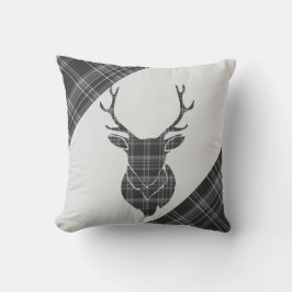 Stag Head en Grey Tartan Patroon Kussen