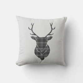 Stag Head en Grey Tartan Patroon Kussen