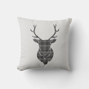 Stag Head en Grey Tartan Patroon Kussen