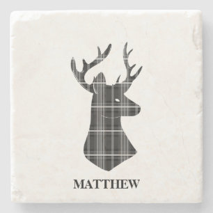 Stag Head op Black and White Pset Stenen Onderzetter