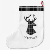 Stag Head op zwart-wit plaid Grote Kerstsok (Achterkant)