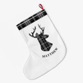 Stag Head op zwart-wit plaid Grote Kerstsok (Achterkant (Hangend))