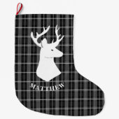 Stag Head op zwart-wit plaid Grote Kerstsok (Voorkant)