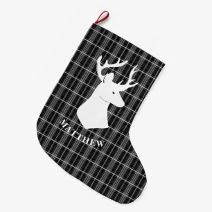 Stag Head op zwart-wit plaid Grote Kerstsok