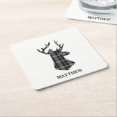 Stag Head op zwart-wit plaid Kartonnen Onderzetters (Schuin)