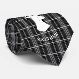 Stag Head op zwart-wit plaid Stropdas