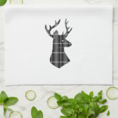 Stag Head op zwart-wit plaid Theedoek (Gevouwen)