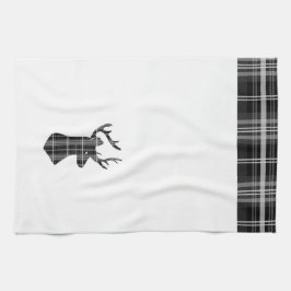 Stag Head op zwart-wit plaid Theedoek