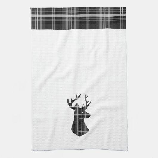 Stag Head op zwart-wit plaid Theedoek (Verticaal)