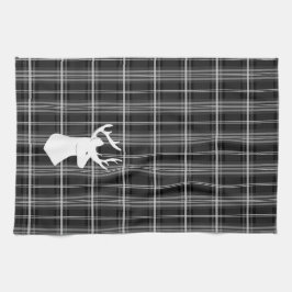 Stag Head op zwart-wit plaid Theedoek