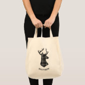 Stag Head op zwart-wit plaid Tote Bag (Voorkant (product))
