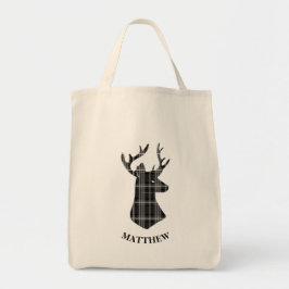Stag Head op zwart-wit plaid Tote Bag