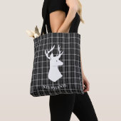 Stag Head op zwart-wit plaid Tote Bag (Dichtbij)
