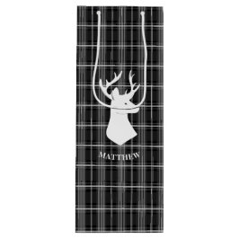 Stag Head op zwart-wit plaid Wijn Cadeautas