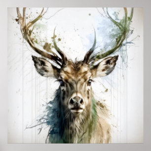 Stag Herten Portret Dier Schilderen Wildlife Fores Poster