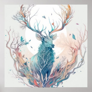 Stag Herten Portret Dier Schilderen Wildlife Fores Poster