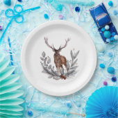 Stag Holly Berries Leaves  Papieren Bordje (Feest)