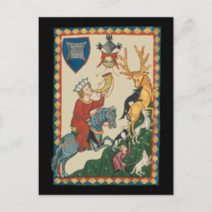 Stag Hunt, middeleeuwse kunst uit de 14e eeuw Briefkaart