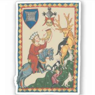 Stag Hunt, middeleeuwse kunst uit de 14e eeuw Sticker
