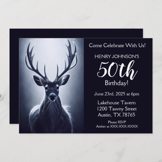 Stag Hunting Theme 50th Birthday Party Invitation Kaart (Voorkant / Achterkant)