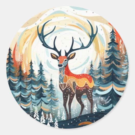 Stag in de Sneeuw Sticker (Voorkant)