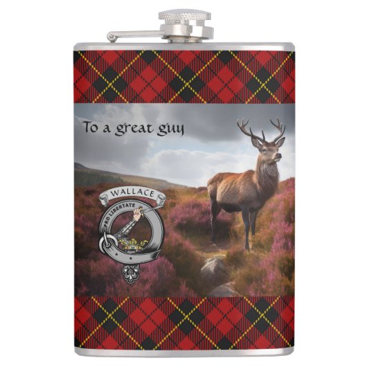 Stag in Heather w / Wallace Badge gepersonaliseerd Heupfles (Voorkant)