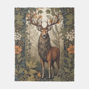 Stag in het bos William Morris geïnspireerd Fleece Deken