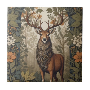 Stag in het bos William Morris geïnspireerd Tegeltje