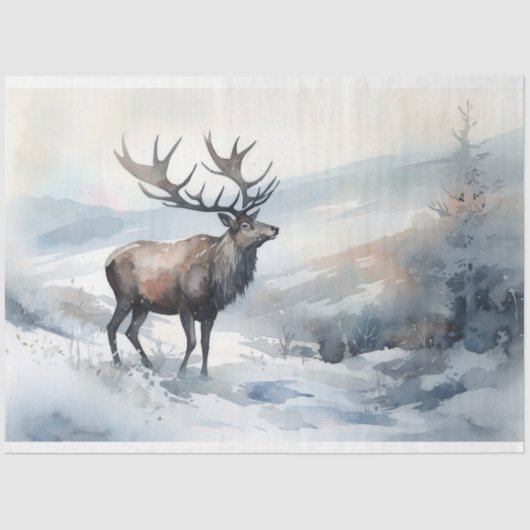 Stag in Sneeuw 2 Decoupage Papier (Voorkant)