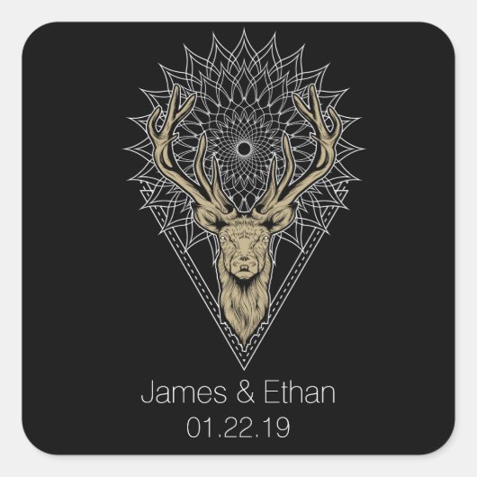 Stag Mandala Wedding Vierkante Sticker (Voorkant)