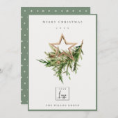 Stag Marsala Foliage Wreath Merry Logo Feestdagenkaart (Voorkant / Achterkant)