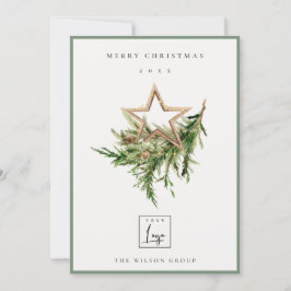 Stag Marsala Foliage Wreath Merry Logo Feestdagenkaart