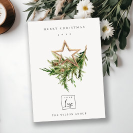 Stag Marsala Foliage Wreath Merry Logo Feestdagenkaart