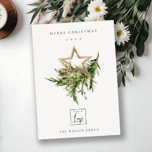 Stag Marsala Foliage Wreath Merry Logo Feestdagenkaart