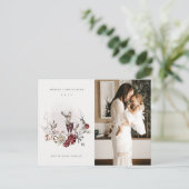 Stag Marsala Foliage WreatPhoto Merry Kerstmis Feestdagenkaart (Staand voorkant)