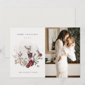 Stag Marsala Foliage WreatPhoto Merry Kerstmis Feestdagenkaart (Voorkant / Achterkant)