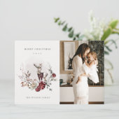 Stag Marsala Foliage WreatPhoto Merry Kerstmis Feestdagenkaart (Staand voorkant)