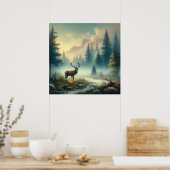 Stag olieverfschilderij Poster (Keuken)