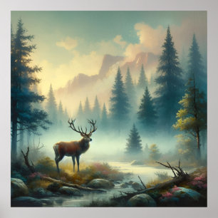 Stag olieverfschilderij Poster