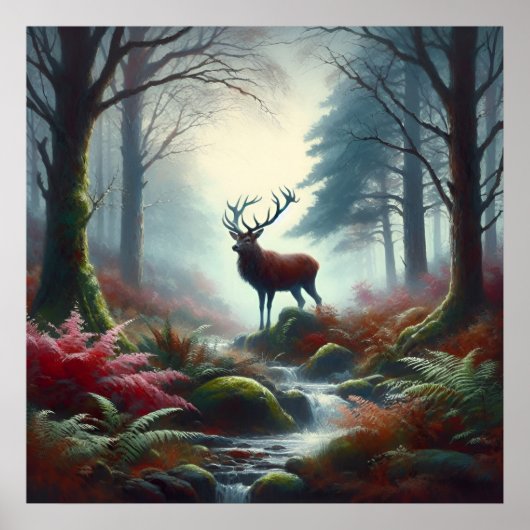 Stag olieverfschilderij Poster (Voorkant)
