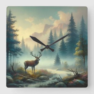 Stag olieverfschilderij wandklok