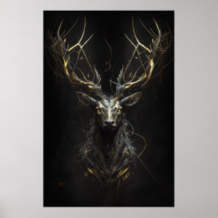 Stag Portret Dier Natuur Wildlife Donker Schilderi Poster