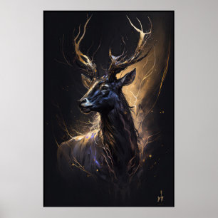 Stag Portret Dier Natuur Wildlife Donker Schilderi Poster