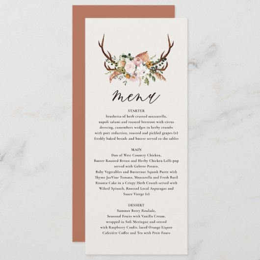 stag roest terracotta trouwensmenu elegant floral menu (Voorkant / Achterkant)