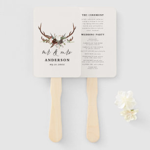 Stag rustic botanical bruiloft mr. and mrs script handwaaier