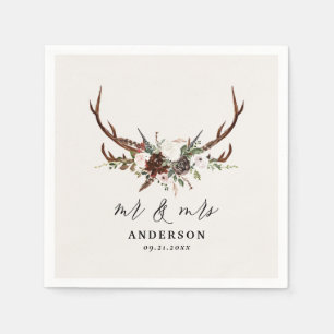 Stag rustic botanical bruiloft mr. and mrs script servet