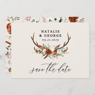 Stag rustige botanische bruiloft terracotta elegan save the date
